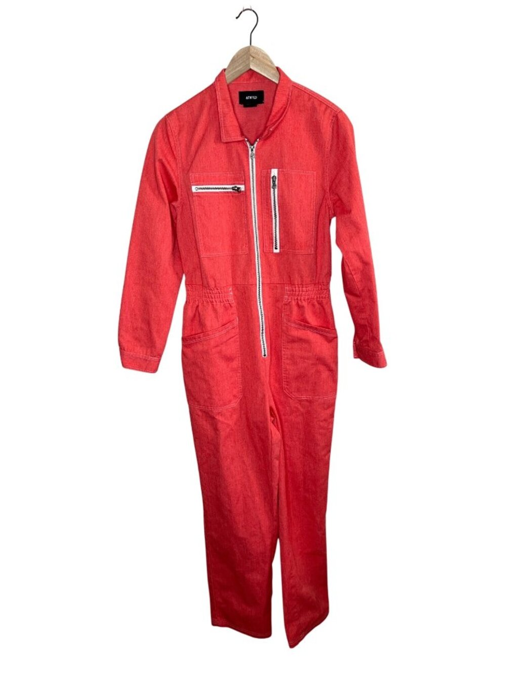 Atwyld Womens Red Cadet Denim Utility Cotton Jumpsuit Medium